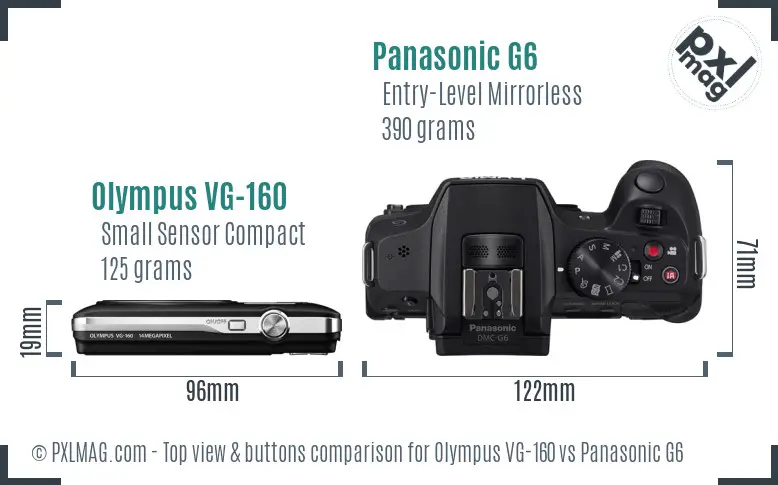 Olympus VG-160 vs Panasonic G6 top view buttons comparison