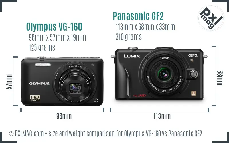 Olympus VG-160 vs Panasonic GF2 size comparison