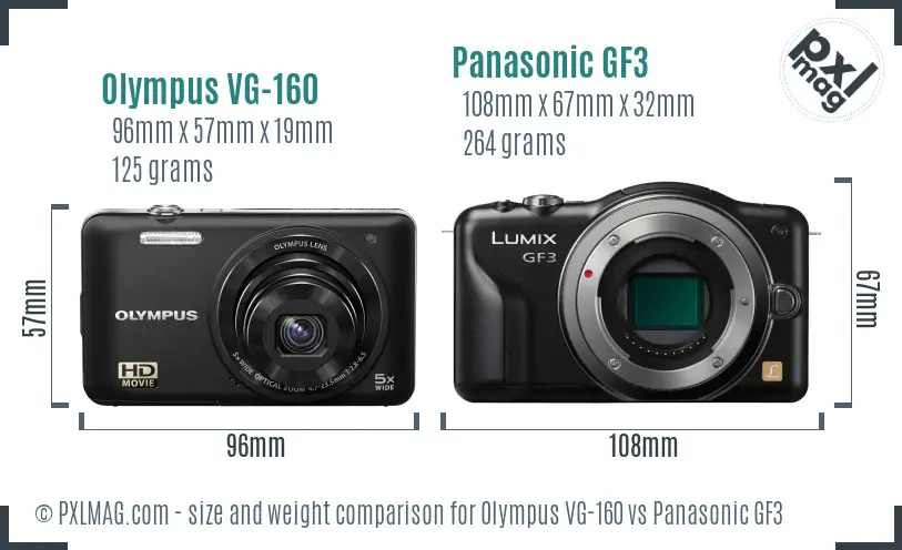 Olympus VG-160 vs Panasonic GF3 size comparison