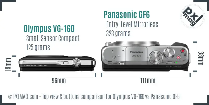 Olympus VG-160 vs Panasonic GF6 top view buttons comparison
