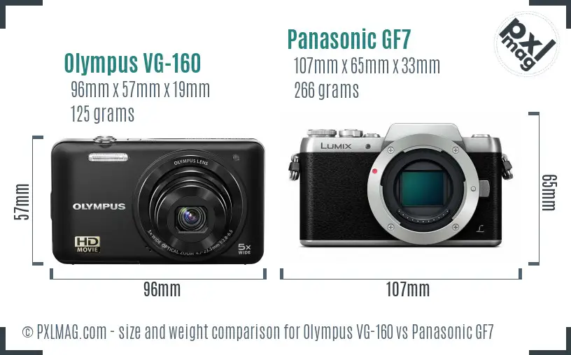 Olympus VG-160 vs Panasonic GF7 size comparison Olympus VG-160 vs Panasonic GF7 size comparison