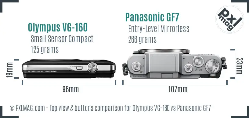 Olympus VG-160 vs Panasonic GF7 top view buttons comparison Olympus VG-160 vs Panasonic GF7 top view buttons comparison