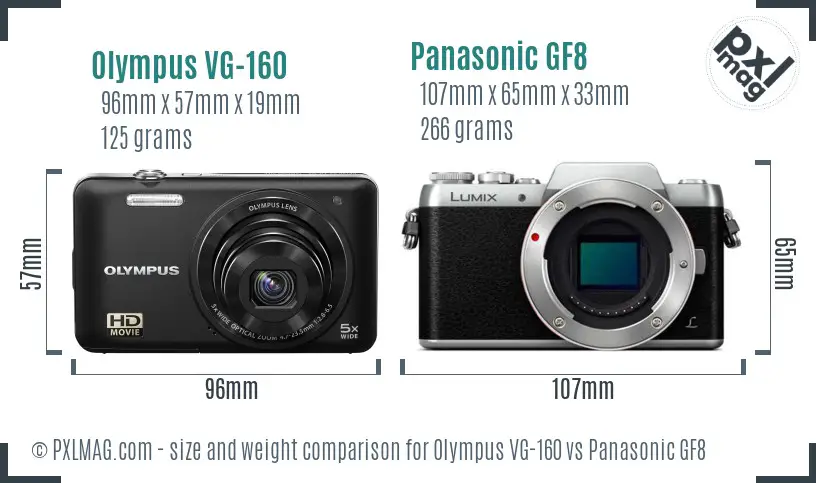 Olympus VG-160 vs Panasonic GF8 size comparison Olympus VG-160 vs Panasonic GF8 size comparison
