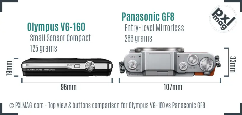 Olympus VG-160 vs Panasonic GF8 top view buttons comparison Olympus VG-160 vs Panasonic GF8 top view buttons comparison