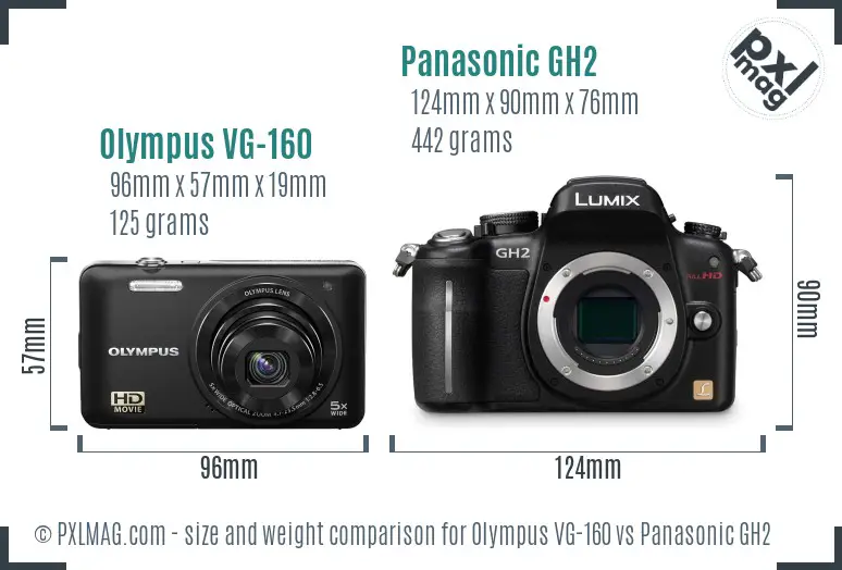 Olympus VG-160 vs Panasonic GH2 size comparison