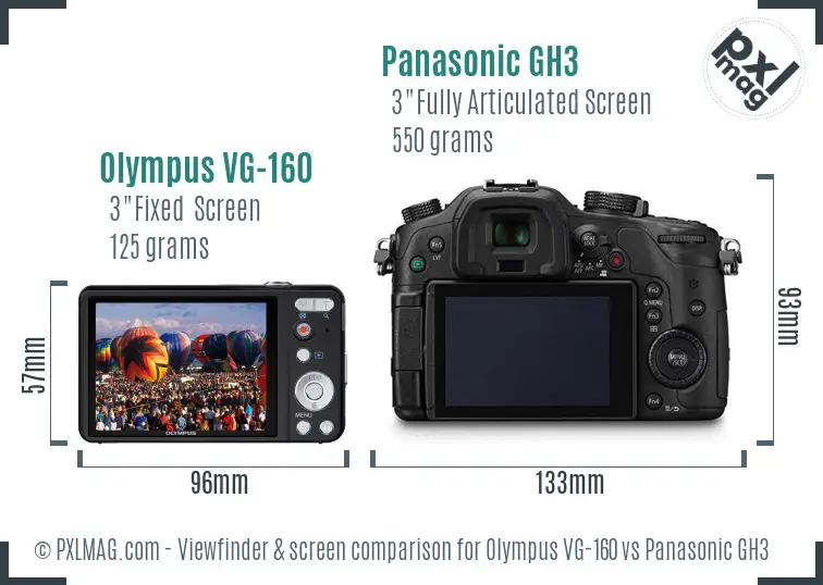 Olympus VG-160 vs Panasonic GH3 Screen and Viewfinder comparison