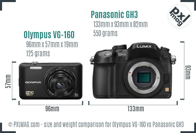 Olympus VG-160 vs Panasonic GH3 size comparison