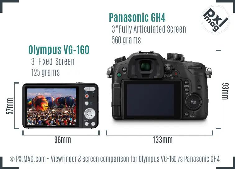 Olympus VG-160 vs Panasonic GH4 Screen and Viewfinder comparison