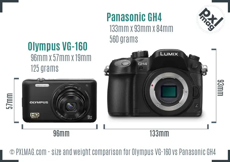 Olympus VG-160 vs Panasonic GH4 size comparison