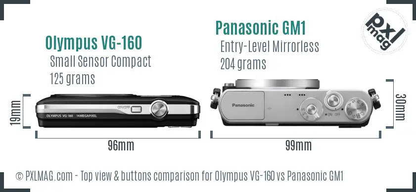 Olympus VG-160 vs Panasonic GM1 top view buttons comparison Olympus VG-160 vs Panasonic GM1 top view buttons comparison