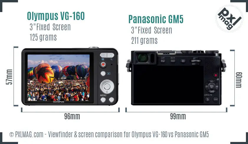 Olympus VG-160 vs Panasonic GM5 Screen and Viewfinder comparison