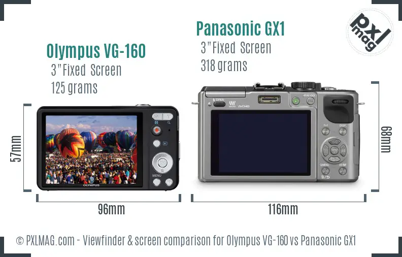 Olympus VG-160 vs Panasonic GX1 Screen and Viewfinder comparison