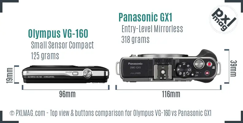Olympus VG-160 vs Panasonic GX1 top view buttons comparison