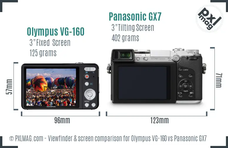Olympus VG-160 vs Panasonic GX7 Screen and Viewfinder comparison