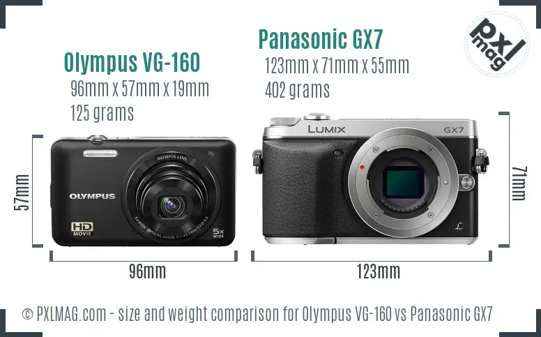 Olympus VG-160 vs Panasonic GX7 size comparison