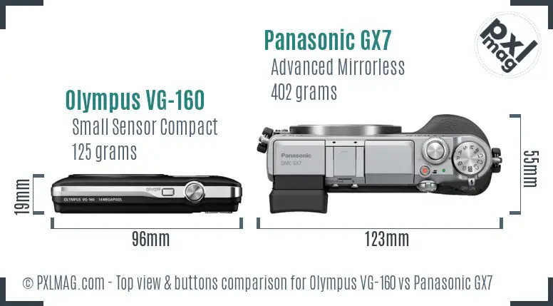 Olympus VG-160 vs Panasonic GX7 top view buttons comparison