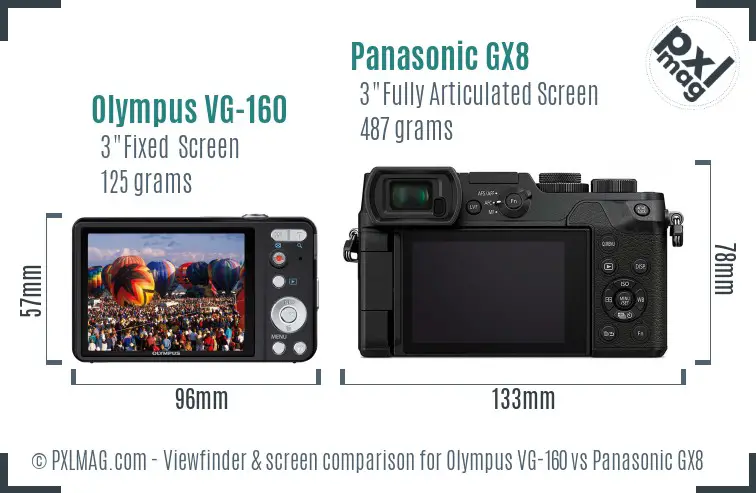 Olympus VG-160 vs Panasonic GX8 Screen and Viewfinder comparison