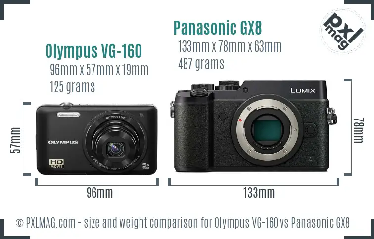 Olympus VG-160 vs Panasonic GX8 size comparison