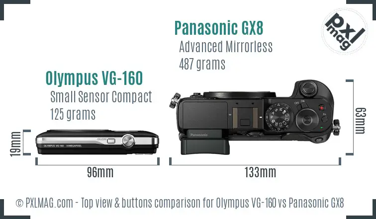 Olympus VG-160 vs Panasonic GX8 top view buttons comparison