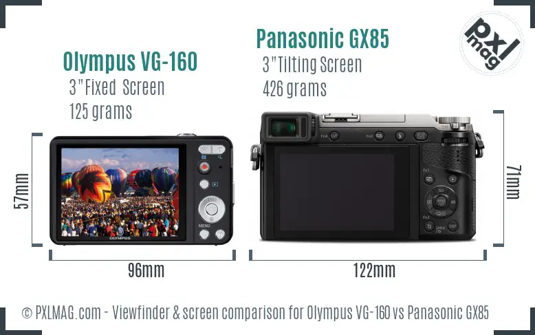 Olympus VG-160 vs Panasonic GX85 Screen and Viewfinder comparison