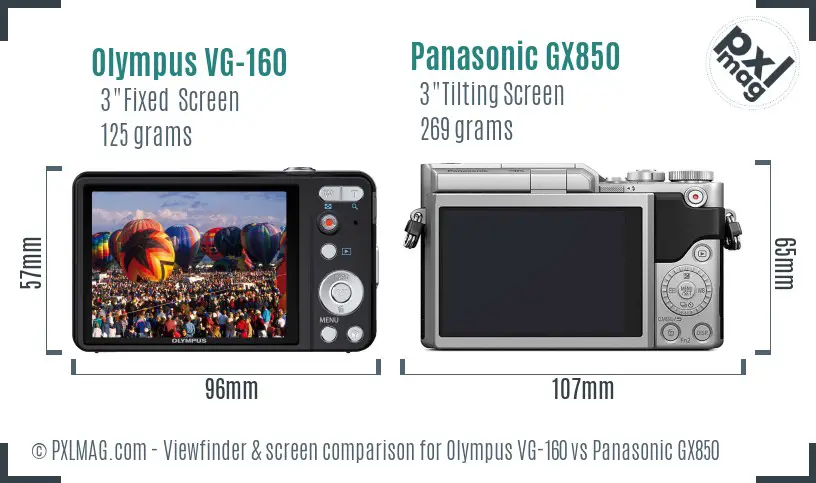 Olympus VG-160 vs Panasonic GX850 Screen and Viewfinder comparison