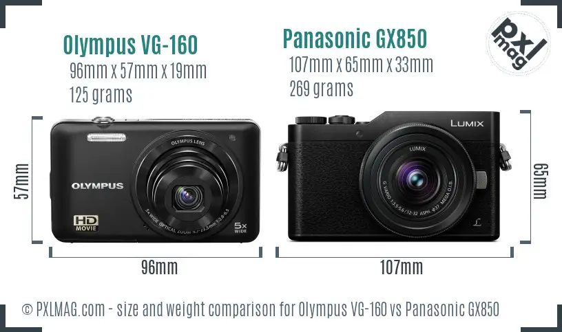 Olympus VG-160 vs Panasonic GX850 size comparison