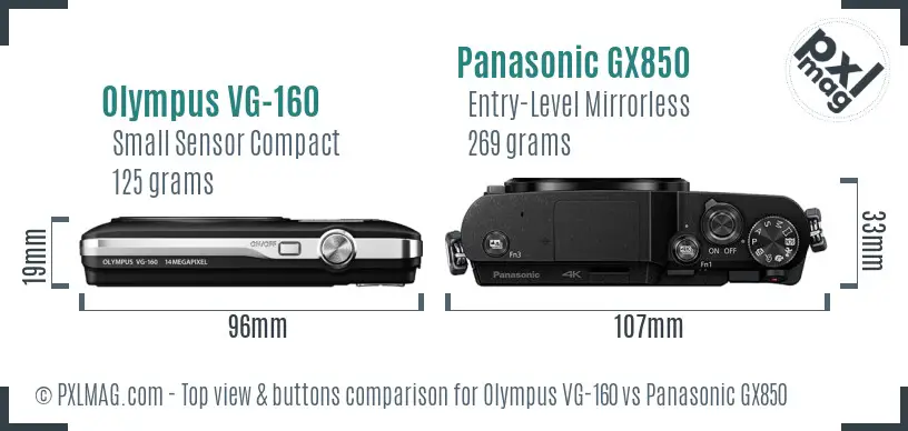 Olympus VG-160 vs Panasonic GX850 top view buttons comparison