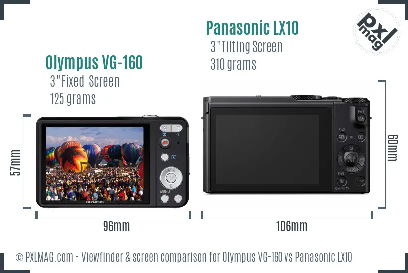 Olympus VG-160 vs Panasonic LX10 Screen and Viewfinder comparison