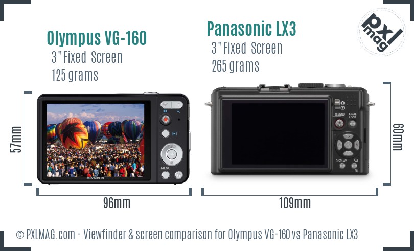 Olympus VG-160 vs Panasonic LX3 Screen and Viewfinder comparison