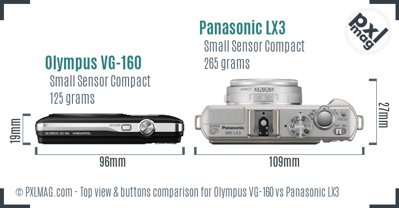 Olympus VG-160 vs Panasonic LX3 top view buttons comparison