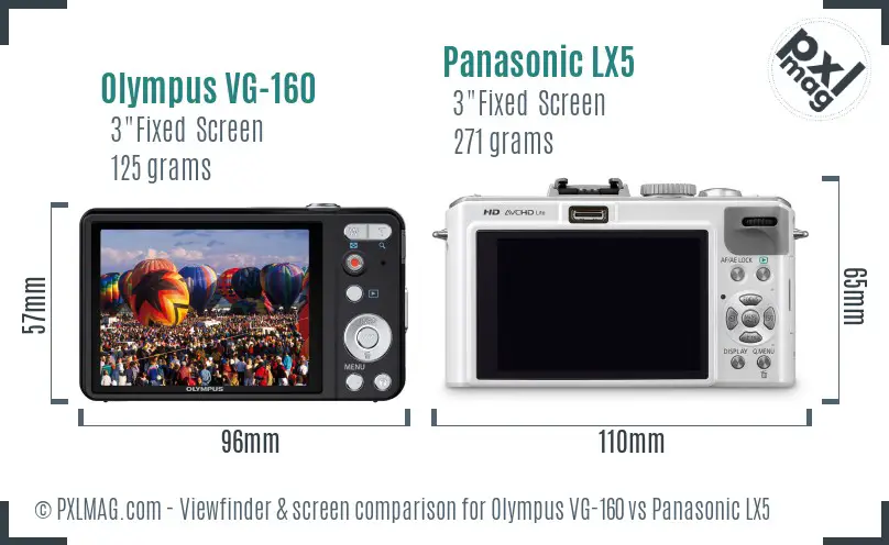 Olympus VG-160 vs Panasonic LX5 Screen and Viewfinder comparison