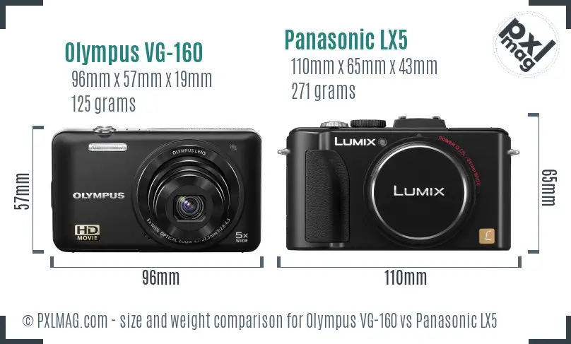 Olympus VG-160 vs Panasonic LX5 size comparison