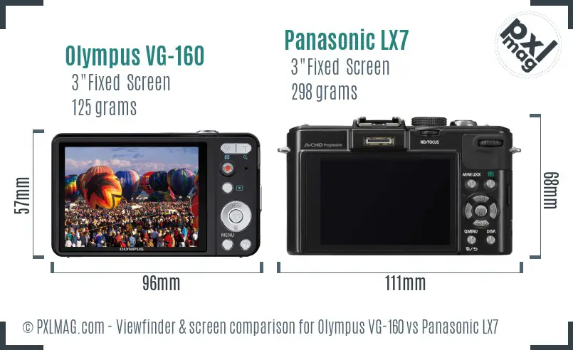 Olympus VG-160 vs Panasonic LX7 Screen and Viewfinder comparison
