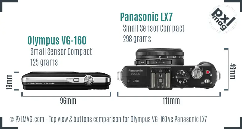 Olympus VG-160 vs Panasonic LX7 top view buttons comparison