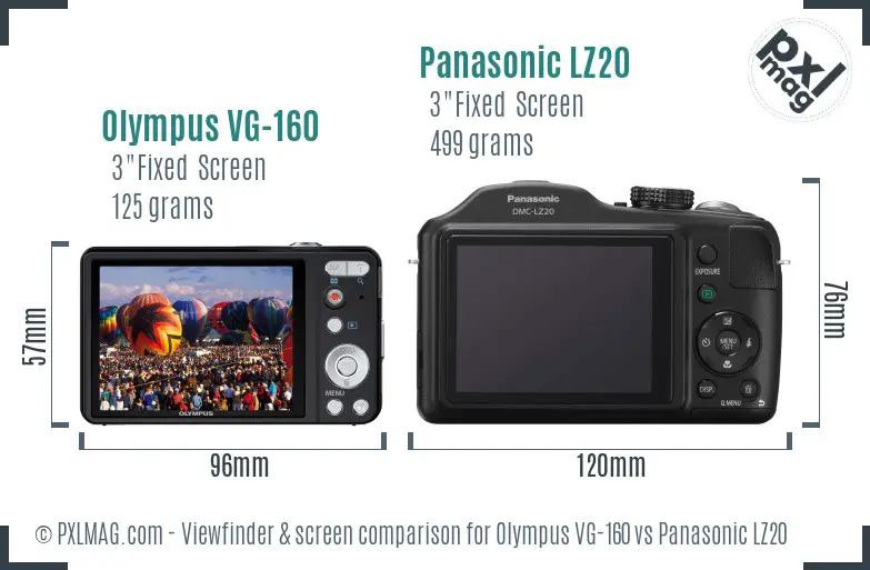 Olympus VG-160 vs Panasonic LZ20 Screen and Viewfinder comparison Olympus VG-160 vs Panasonic LZ20 Screen and Viewfinder comparison