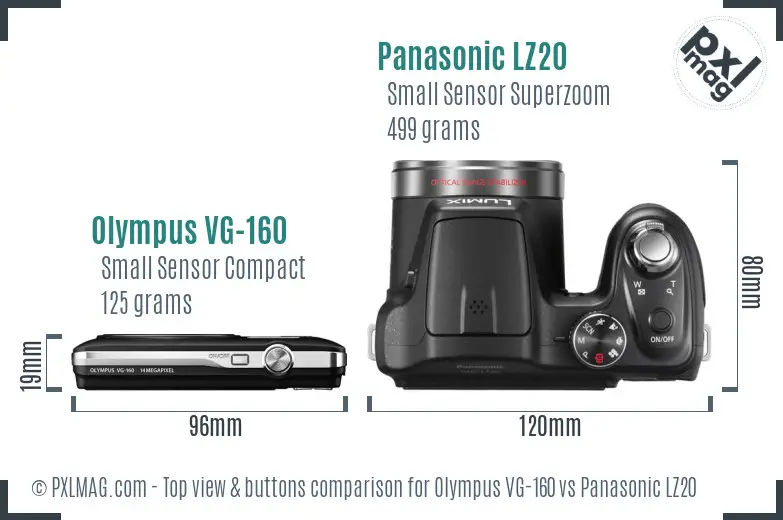 Olympus VG-160 vs Panasonic LZ20 top view buttons comparison Olympus VG-160 vs Panasonic LZ20 top view buttons comparison