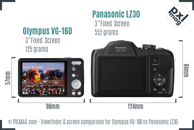 Olympus VG-160 vs Panasonic LZ30 Screen and Viewfinder comparison