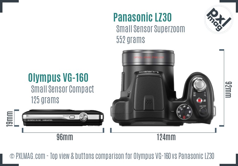 Olympus VG-160 vs Panasonic LZ30 top view buttons comparison