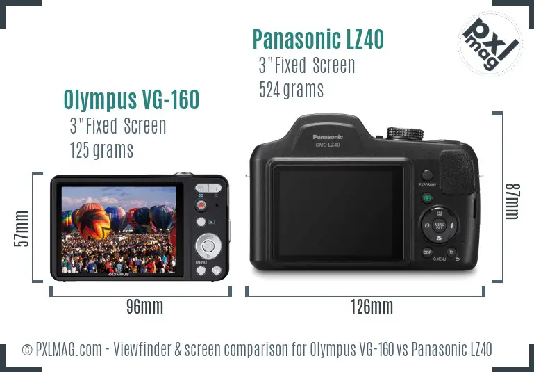 Olympus VG-160 vs Panasonic LZ40 Screen and Viewfinder comparison Olympus VG-160 vs Panasonic LZ40 Screen and Viewfinder comparison