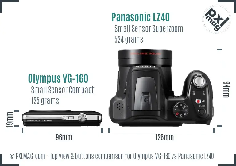 Olympus VG-160 vs Panasonic LZ40 top view buttons comparison Olympus VG-160 vs Panasonic LZ40 top view buttons comparison