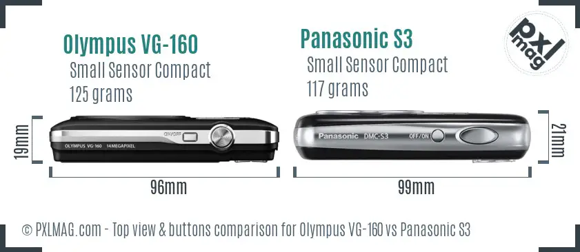 Olympus VG-160 vs Panasonic S3 top view buttons comparison