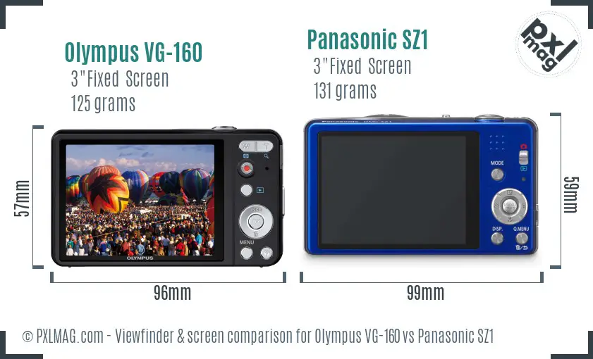 Olympus VG-160 vs Panasonic SZ1 Screen and Viewfinder comparison