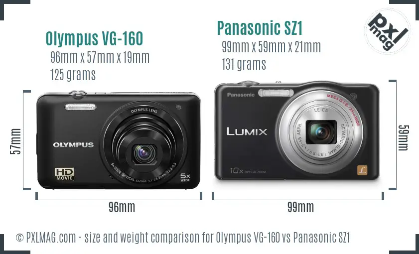 Olympus VG-160 vs Panasonic SZ1 size comparison