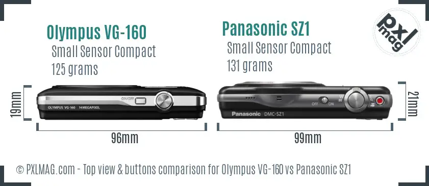 Olympus VG-160 vs Panasonic SZ1 top view buttons comparison