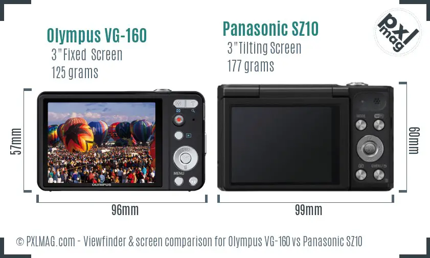 Olympus VG-160 vs Panasonic SZ10 Screen and Viewfinder comparison