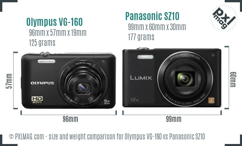 Olympus VG-160 vs Panasonic SZ10 size comparison