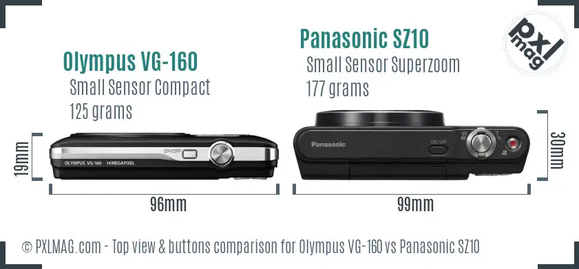 Olympus VG-160 vs Panasonic SZ10 top view buttons comparison