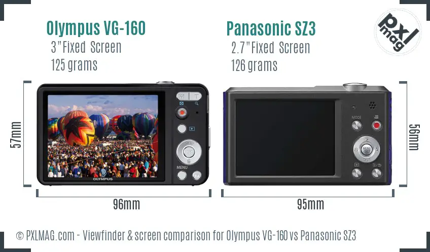 Olympus VG-160 vs Panasonic SZ3 Screen and Viewfinder comparison