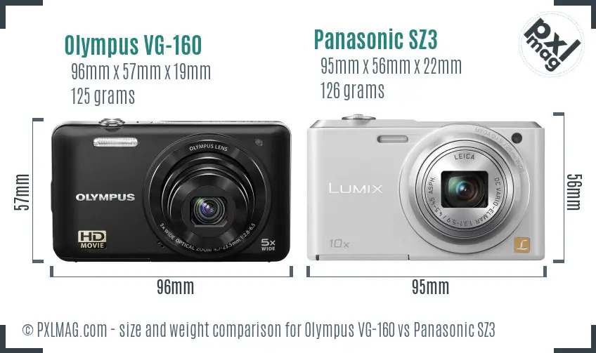 Olympus VG-160 vs Panasonic SZ3 size comparison