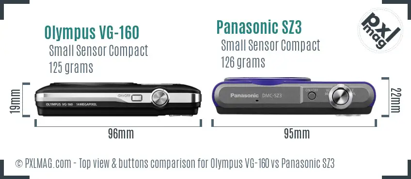 Olympus VG-160 vs Panasonic SZ3 top view buttons comparison